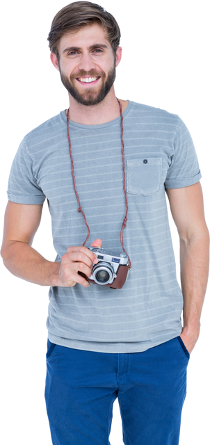 Portrait of Happy Young Man Holding Digital Camera on Transparent Background - Download Free Stock Videos Pikwizard.com