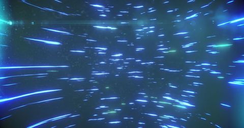 Futuristic blue light trails in dark space