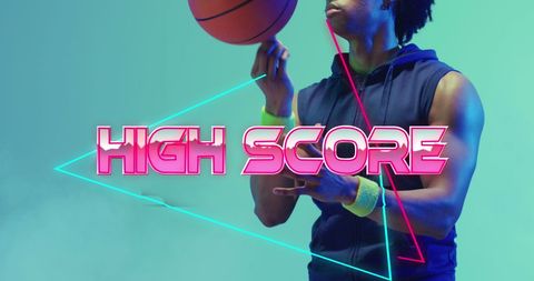 Neon Sport Concept with Basketball Player and High Score Text - Download Free Stock Images Pikwizard.com