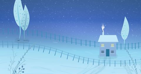 Cozy Winter Scene with Falling Snow and House