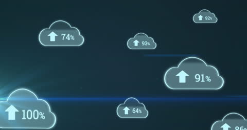 Floating Cloud Storage Icons Representing Data Upload