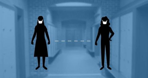 Silhouetted Figures Practicing Social Distancing in School Hallway - Download Free Stock Images Pikwizard.com