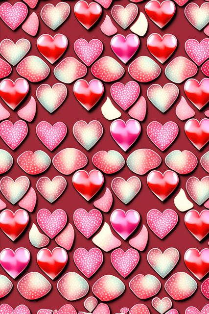 Rows of multiple red and pink hearts on red background, created using generative ai technology. Valentines day and celebration concept digitally generated image.