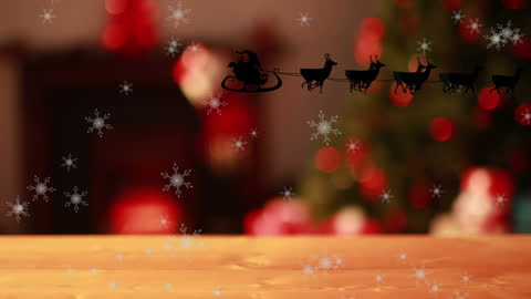 Festive Santa Sleigh Animation with Falling Snowflakes