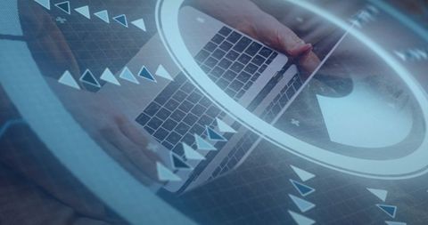 Digital network communication in modern workspace with data overlay