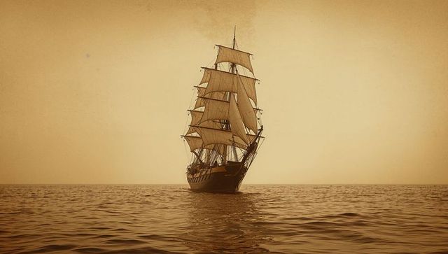 Historic tall ship sailing in stormy ocean voyage