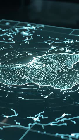 Vertical Holographic 3D Map Booting on Lab Table with Orbiting Contour Lines