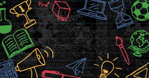 Colorful School and Education Icons on Chalkboard Style Background - Download Free Stock Images Pikwizard.com