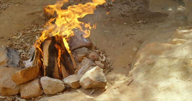 Bonfire Burning Brightly in Outdoor Stone Pit - Download Free Stock Images Pikwizard.com