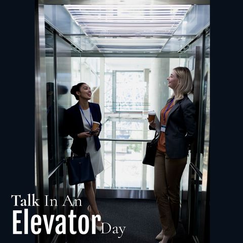smiling businesswomen talking in elevator celebrating communication - Download Free Stock Templates Pikwizard.com