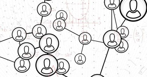 Digital network of media icons on mathematical background
