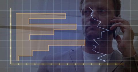 Professional Analyzing Data with Smartphone and Graphs Overlay