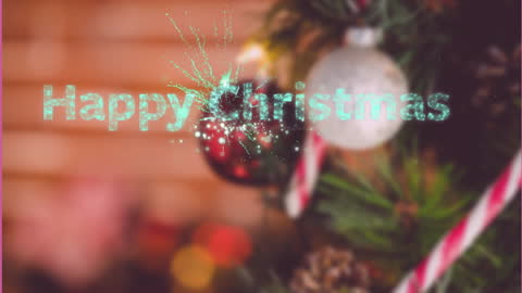 Festive Christmas Greetings with Decorated Tree Background