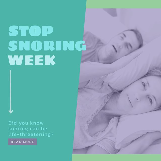 Awake Woman with Snoring Partner Promoting Stop Snoring Week - Download Free Stock Templates Pikwizard.com