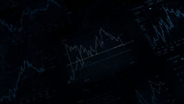 Dimly Lit Trading Charts on Monitor for Technical Analysis
