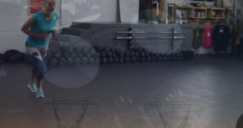 Woman Exercising with Overlay of Technology and Data Graphics