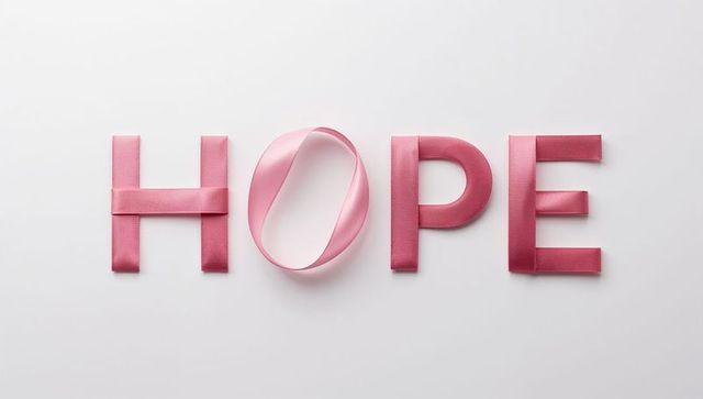 Pink ribbon hope message on white background