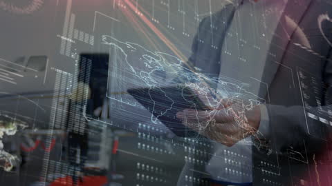 Businessman Analyzing Data with Digital Interface at Airport