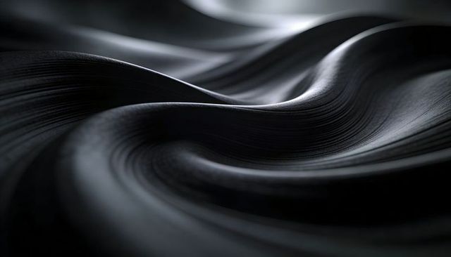 Dark Flowing Ribbons with Linear Striations Glossy Textured Abstract Waves for Background