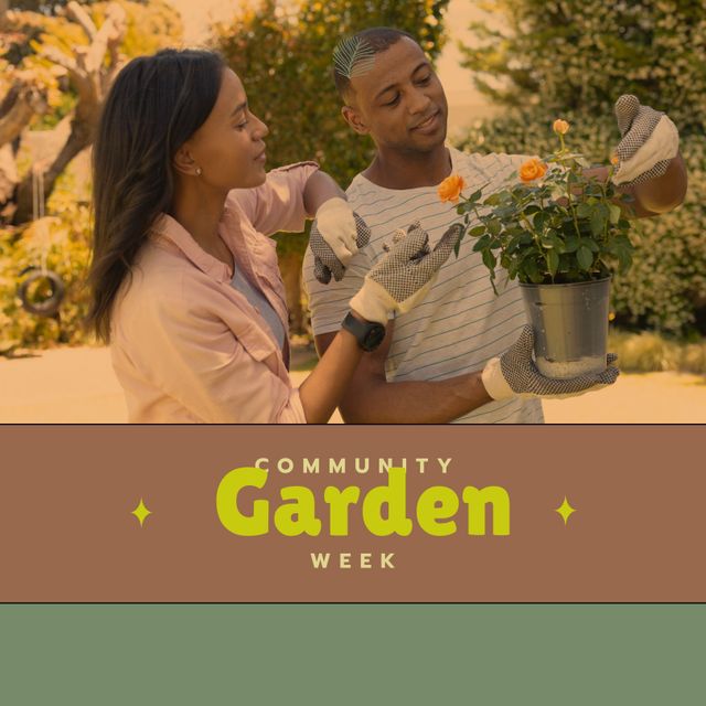 African American Couple Gardening Together During Community Garden Week - Download Free Stock Templates Pikwizard.com