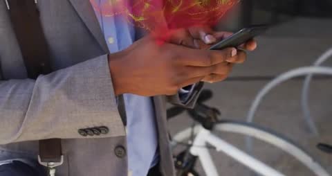 Businessman Interacting with Augmented Reality Data on Smartphone