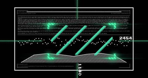 Futuristic hud projecting teal beams with numeric telemetry readouts and crosshair