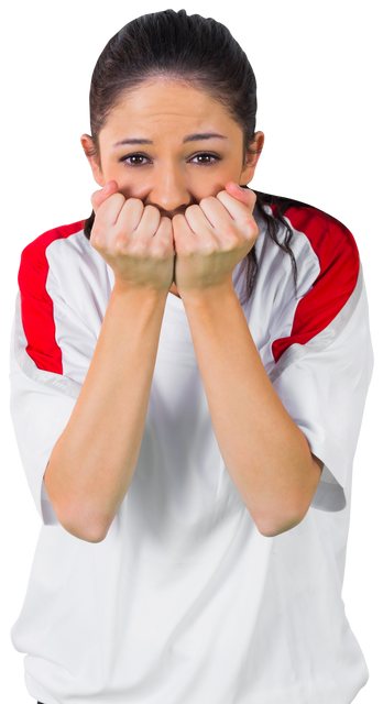 Transparent Nervous Football Fan in White and Red Jersey - Download Free Stock Videos Pikwizard.com