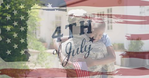 4th of July Celebration Embracing Soldier Returning Home