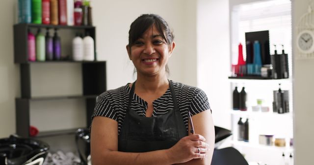 Confident Female Hairstylist in Hair Salon - Download Free Stock Images Pikwizard.com