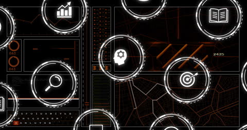 Futuristic Business Icons with Data Processing Animation