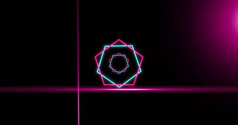 Glowing neon geometric shapes on black futuristic background