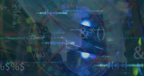 Futuristic Digital Data Interface With Media Icons Overlay