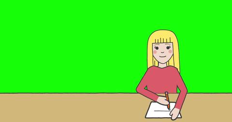 Illustrated Schoolgirl Within Classroom Writing on Green Screen Background - Download Free Stock Images Pikwizard.com