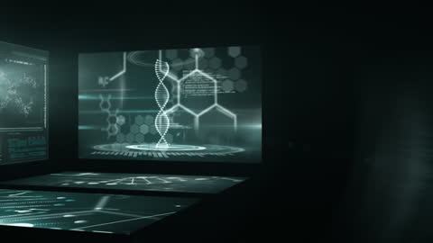 Futuristic Digital Data Interface with DNA Visualization