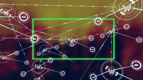 Digital Icons Connected Over Neon Rectangular Frame Concept