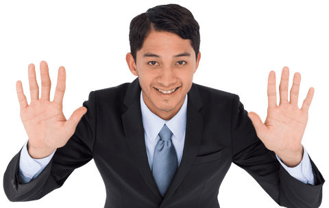 Smiling Asian Businessman with Hands Up Transparent Background - Download Free Stock Videos Pikwizard.com