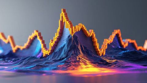 Futuristic digital 3d landscape with neon data visualization, seismograph 3d concept