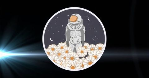 Astronaut Standing Among Daisies in Cosmic Fantasy