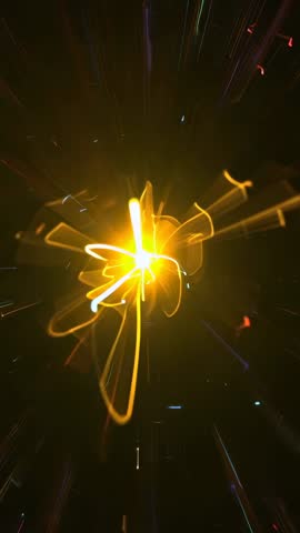 Golden Core Emitting Beams and Spiral Light Trails in Dark Void Vertical Motion