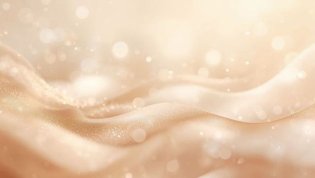 Shimmering champagne satin waves with glittering bokeh highlights for luxury background