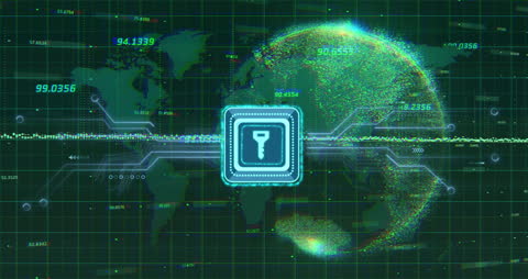 Global Cybersecurity and Data Encryption Concept with Digital Key