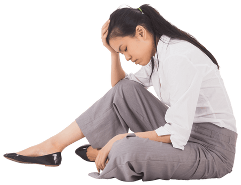 Transparent: Depressed Businesswoman Sitting with Hand on Head