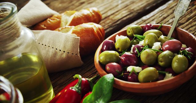 Rustic Mediterranean Snack with Fresh Bread and Olives - Download Free Stock Images Pikwizard.com