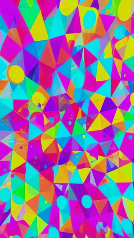 Looping Vertical Neon Mosaic Video — Pulsing Polygonal Tessellation with Moving Color Spots