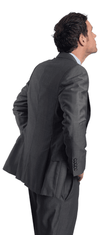 Transparent Businessman in Gray Suit Contemplative Pose