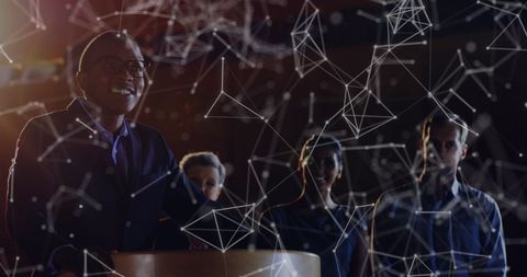 Business Presentation with Digital Network Overlay