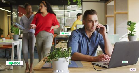 Businessman Engaging in Social Media Networking at Modern Office
