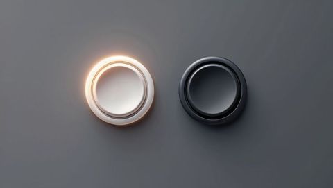 Minimalistic circular disc controls on gray surface, modern website design