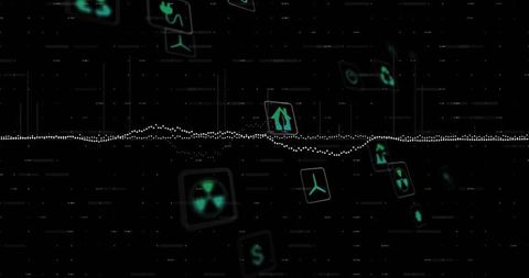 Abstract Digital Waveforms with Energy and Finance Icons
