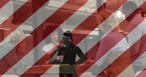 Diverse Business Team Collaboration with USA Flag Overlay